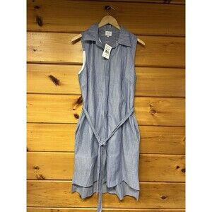 Nicole Miller Studio Shirt Sleeveless Denim Stripe Collared Hi-Lo Hem Sz 8